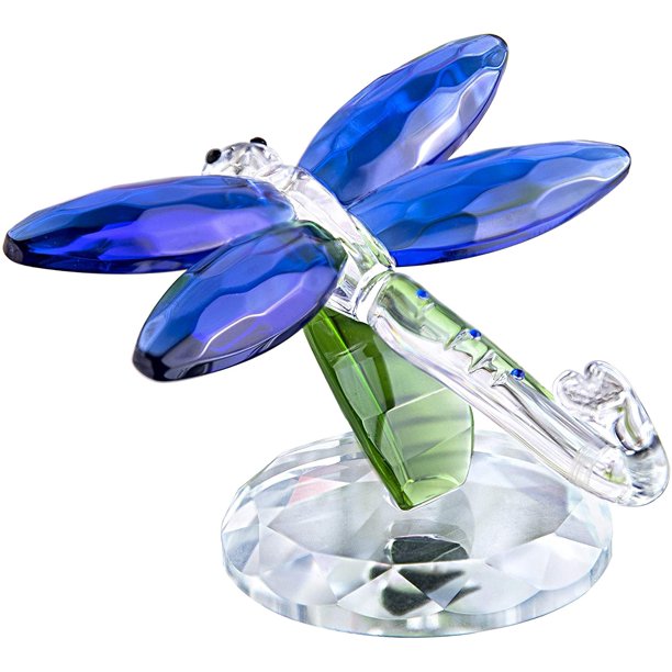 H&D Crystal Glass Animals Figurine, Blue Standing Dragonfly,Gift Boxed