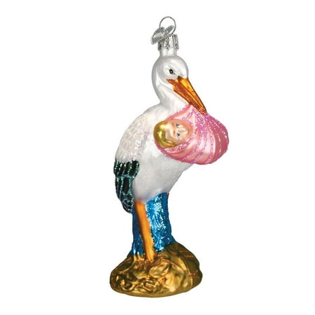 - Old World Christmas 16063 Bundle of Joy Stork with Baby Girl Glass Ornament