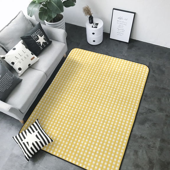 Area Rugs For Living Room Decor - Yellow Gingham Soft Anti Slip Throw Washable Rugs 5x7 For Bedroom, Indoor Carpet For Bedroom Living Room 80x58In