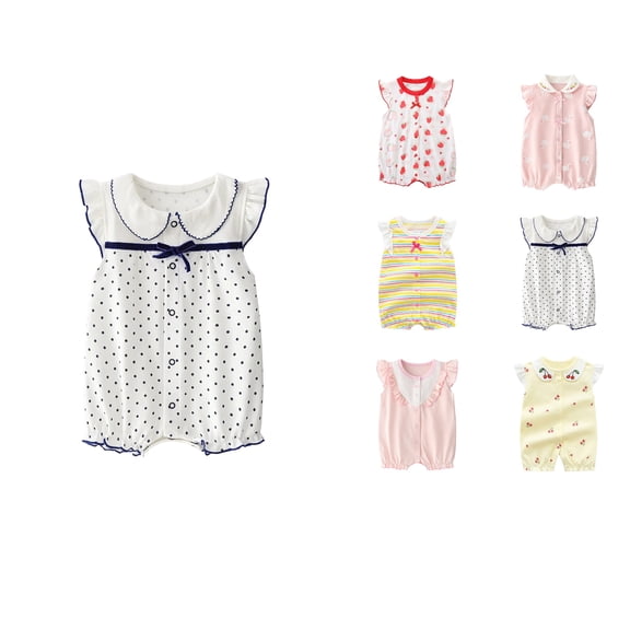 SROBPTY Girls Summer Print Short Sleeve Short Romper for 0-24 Months Newborn Red, 3 Months