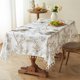 thumbnail image 4 of Mantel de poliéster con estampado floral de pájaros y borlas | Mantel rectangular de lino sintético | Resistente a las manchas, al agua y a la suciedad, ideal para decorar tu mesa de centro, para, 4 of 6