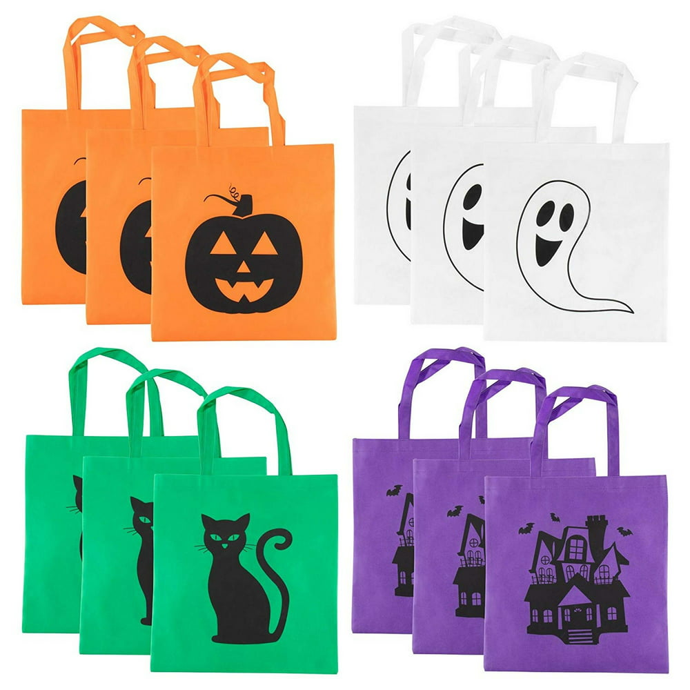 12Pack Halloween TrickorTreat Tote Bags, Reusable Pumpkin Ghost Gift