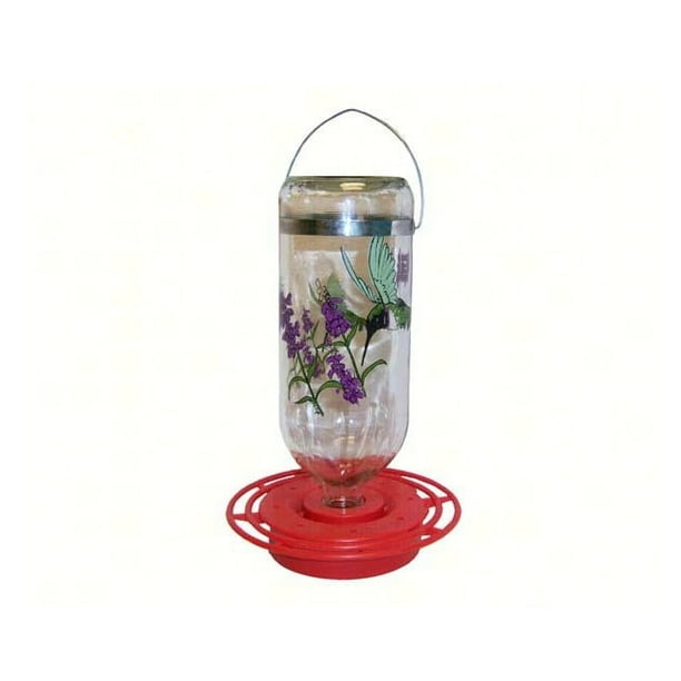 10" Clear and Red Hummingbird Water Bulk Glass Feeder with Painted