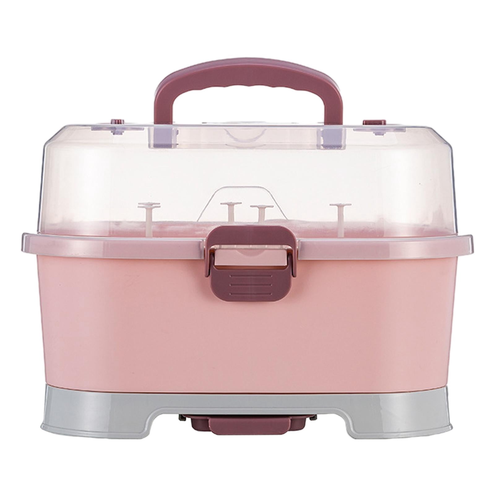 LeeQinersw Baby Bottle Dryer Storage Box Large Cutlery Holder Organizer Holder with Drainer Pink
