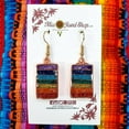 thumbnail image 2 of Rainbow Chakra Striped Rectangle Crushed Chip Stone Inlay Copper Metal Dangle Earrings - Womens Fashion Handmade Jewelry Boho Accessories, 2 of 3