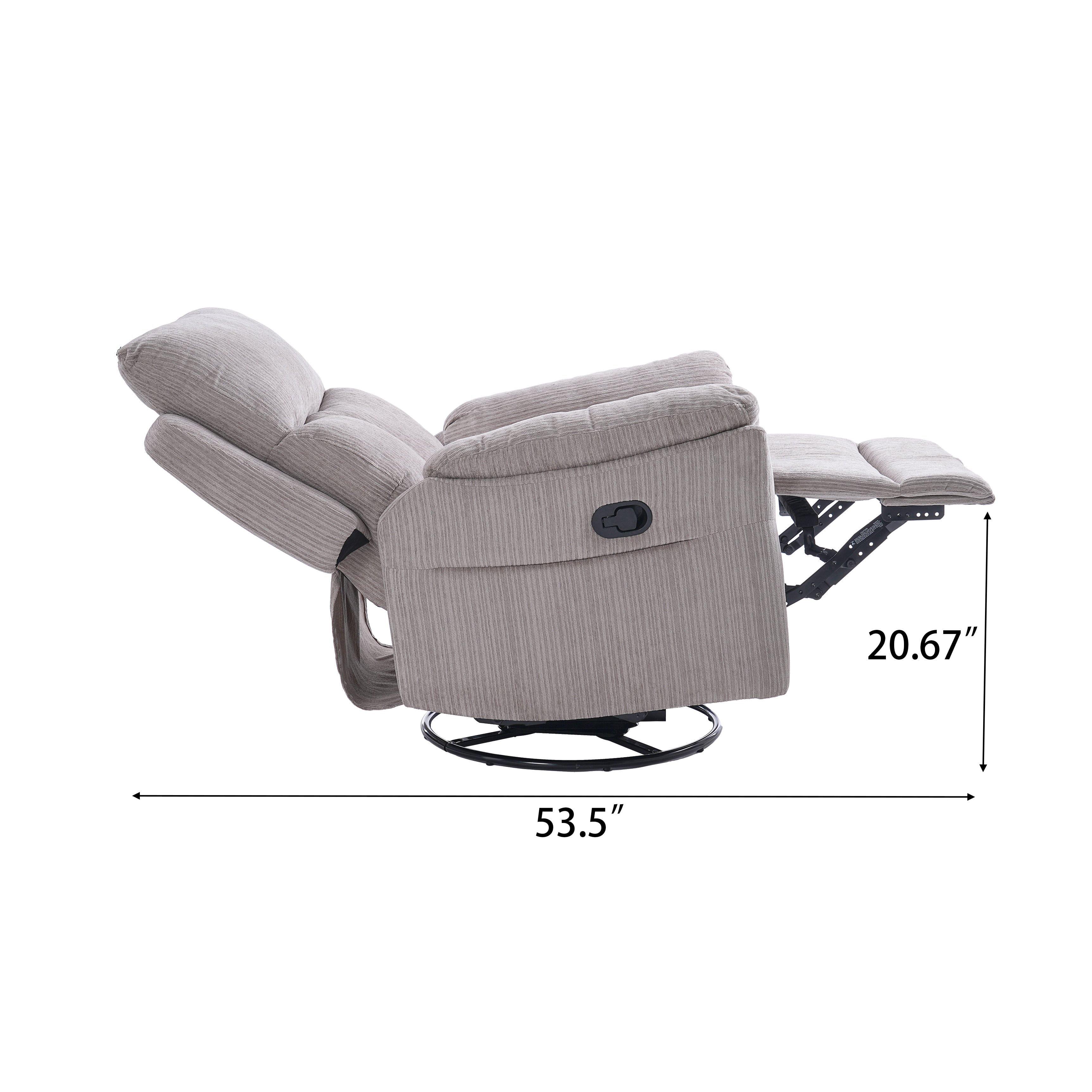 Gewnee 360° Swivel Glider Rocking Recliner Chair, Manual Adjustable Upholstered Fabric Recliner for Living Room and Home Theater, Blue Gray