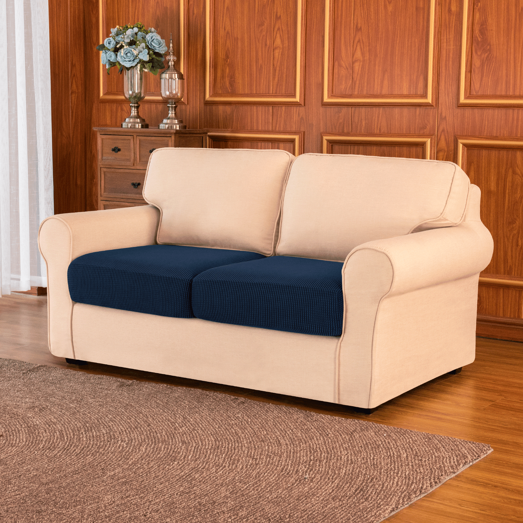 Subrtex Cushion Covers Separate Seat Stretch Textured Grid (2PCS, Navy)