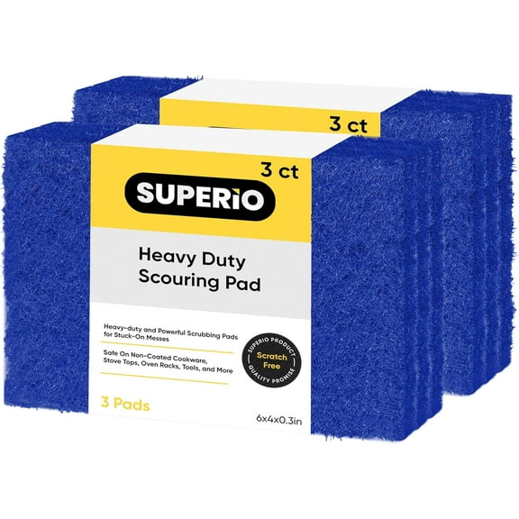 Scouring Pad Non-Scratching Scrubber Non-Scratch Cleaning Scrub Pads, Heavy Duty Scouring Pad, Reusable Kitchen Scrubbing Pad Pack of 6, Blue, by Superio