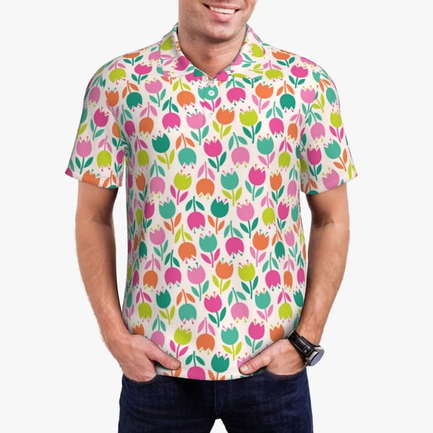 Balery Tulips Flowers Camisa Polo de Hombre con Estampado, de Manga Corta y Tejido Medio, Camisa Tipo Golf Polo-XX-Large