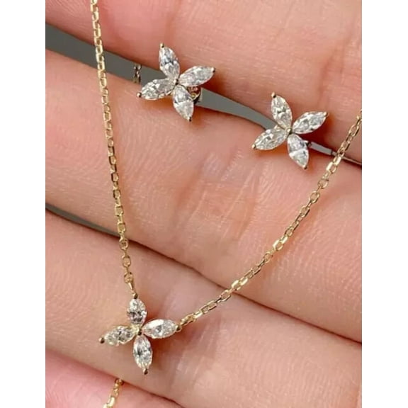 3Ct Real Moissanite Round Women's Wedding Jewelry Set 14K Yellow Gold Plated