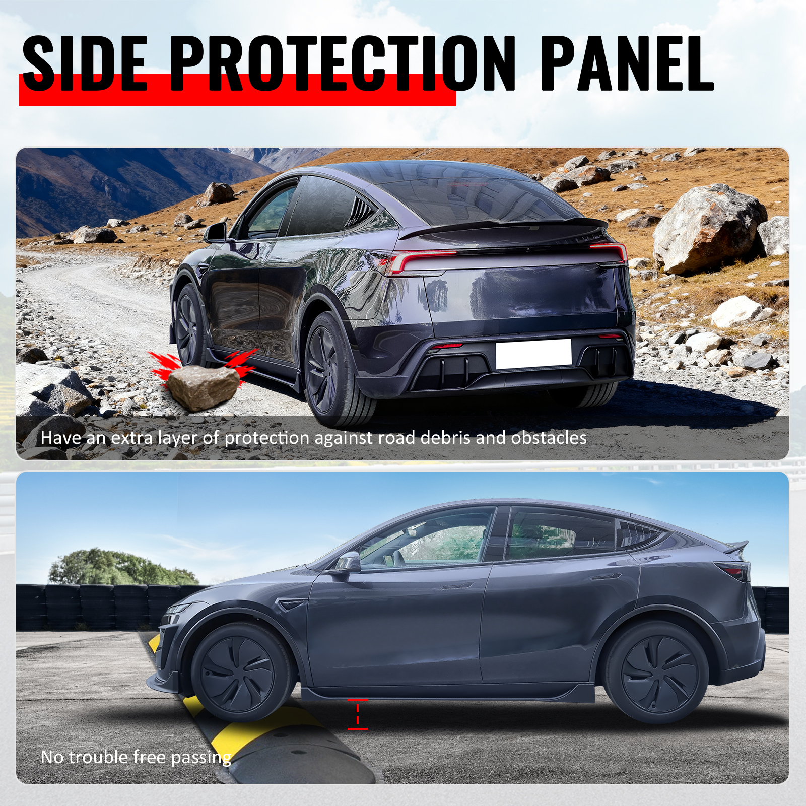 Ikon Motorsports Side Skirts Extension, Compatible with 2025-2026 Tesla Model Y Juniper, IKON Style ABS Plastic Matte Black Rocker Panel Splitter Side Underbody Spoiler 2PC