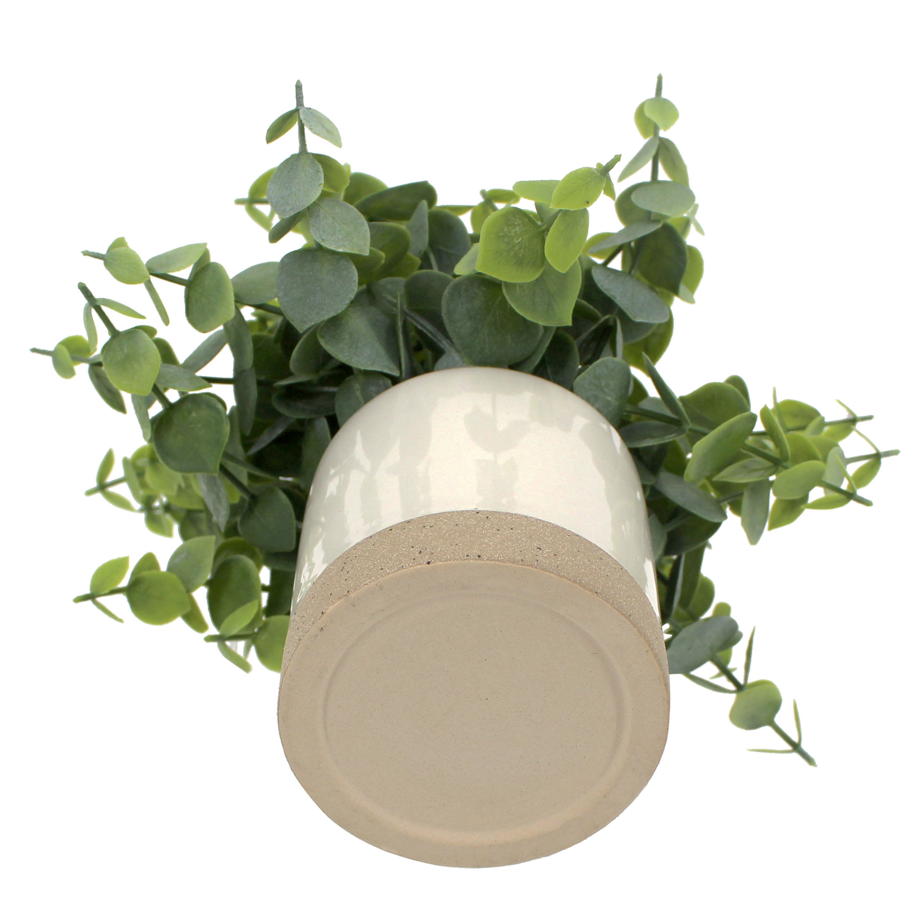 (3 pack) Mainstays 8" Artificial Green Eucalyptus Plant in Two-Tone Glazed Ceramic Planter