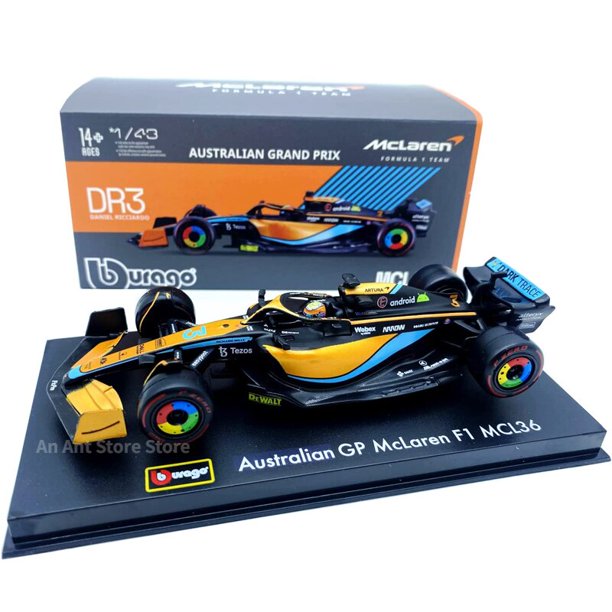 Burago-modelo de coche de aleación McLaren, juguete de colección de regalo, n. ° 3, Daniel Ricciardo n. ° 4, Lando Norris, 1:43, 2022, F1 Fivean unisex