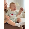 thumbnail image 4 of BemeyourBBs Toddler Baby Boys Summer Clothes Mothers Day Outfit I love Mom Letters Embroidery Short Sleeve Waffle Striped T Shirts with Pockets Shorts 2Pcs Set, 4 of 9
