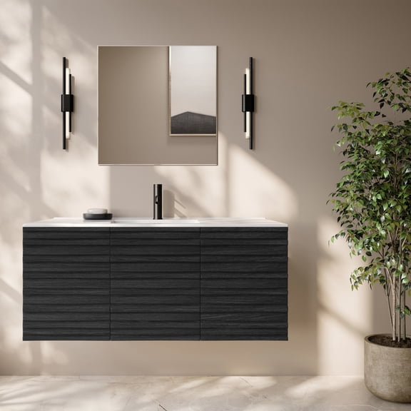 Cascade 48" Wall-Mounted Bathroom Vanity in Black Oak with Sink Top