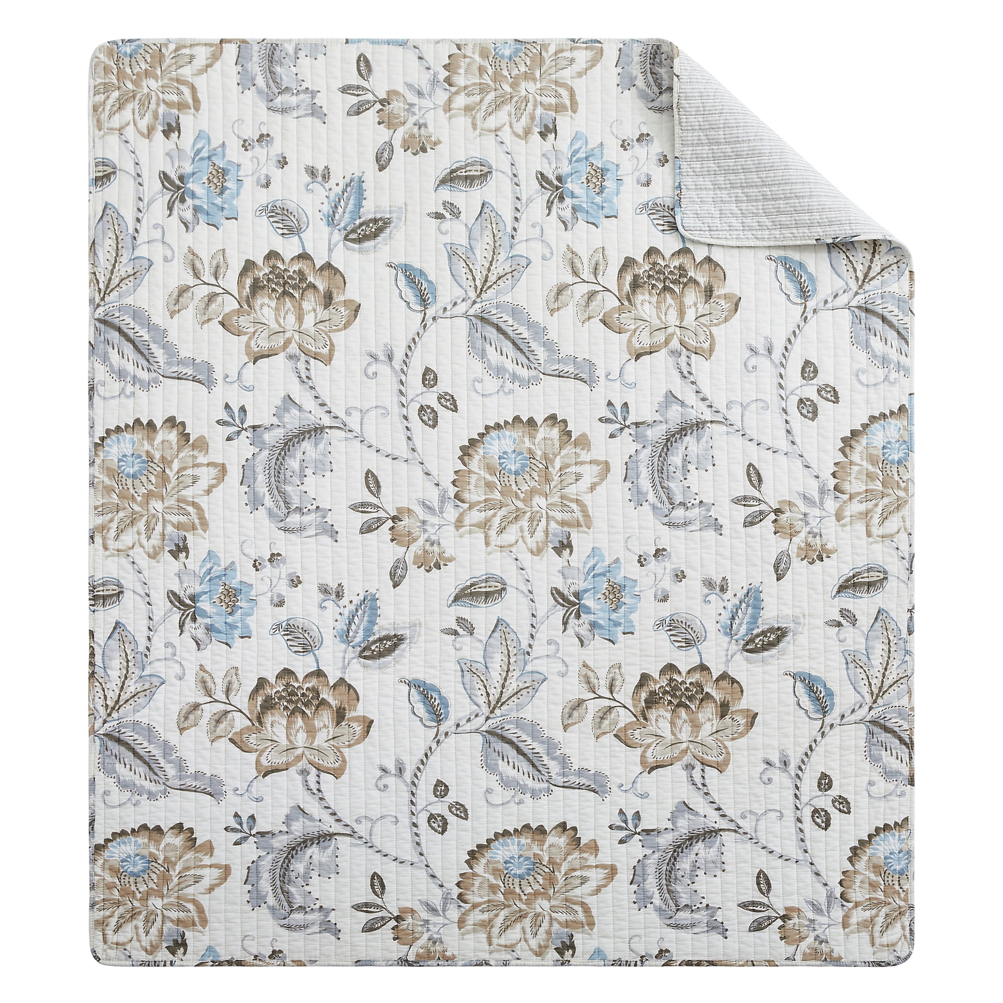 Levtex Home - Maileen Neutral Blue - Throw - Floral - Taupe Blue and Cream - Throw (50x60in.) - Cotton