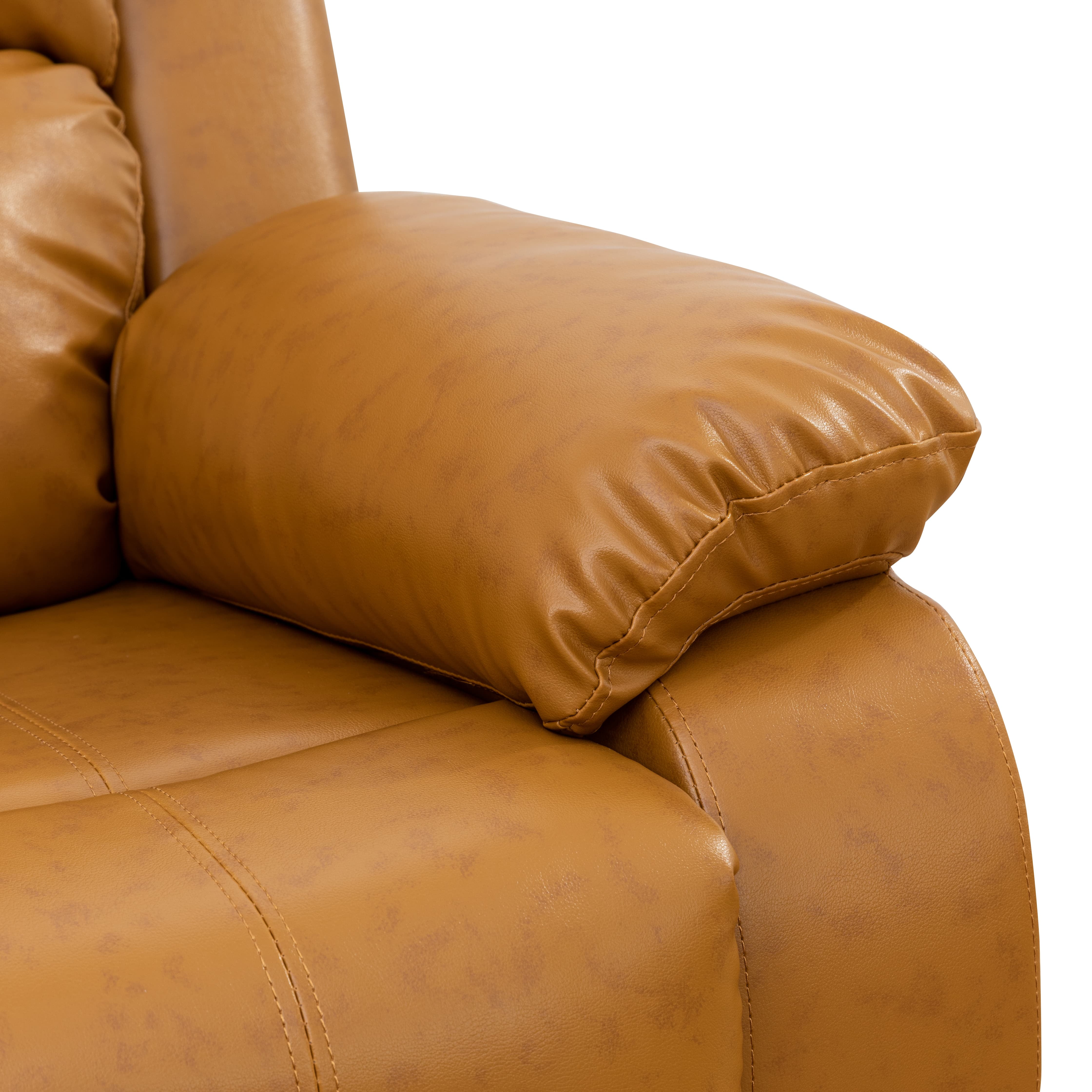 MAYEERTY Reclining Sofa, 3-Seat Wear-Resistant Breathable Fabric Recliner with Reversible Coffee Table for Living Room, Ginger