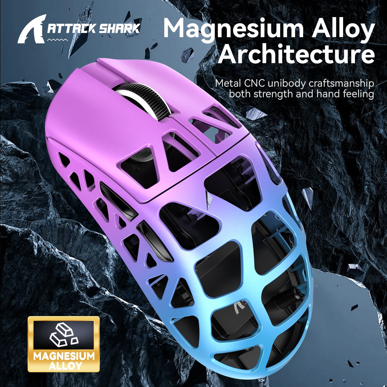 ATTACK SHARK R3 46g Superlight Magnesium Alloy Wireless Gaming Mouse, BT/2.4Ghz/Wired Computer Mouse, 8000Hz Wireless Polling Rate, PAW3395 26K DPI Sensor, Programmable Mice, PC/Laptop/Mac (Purple)