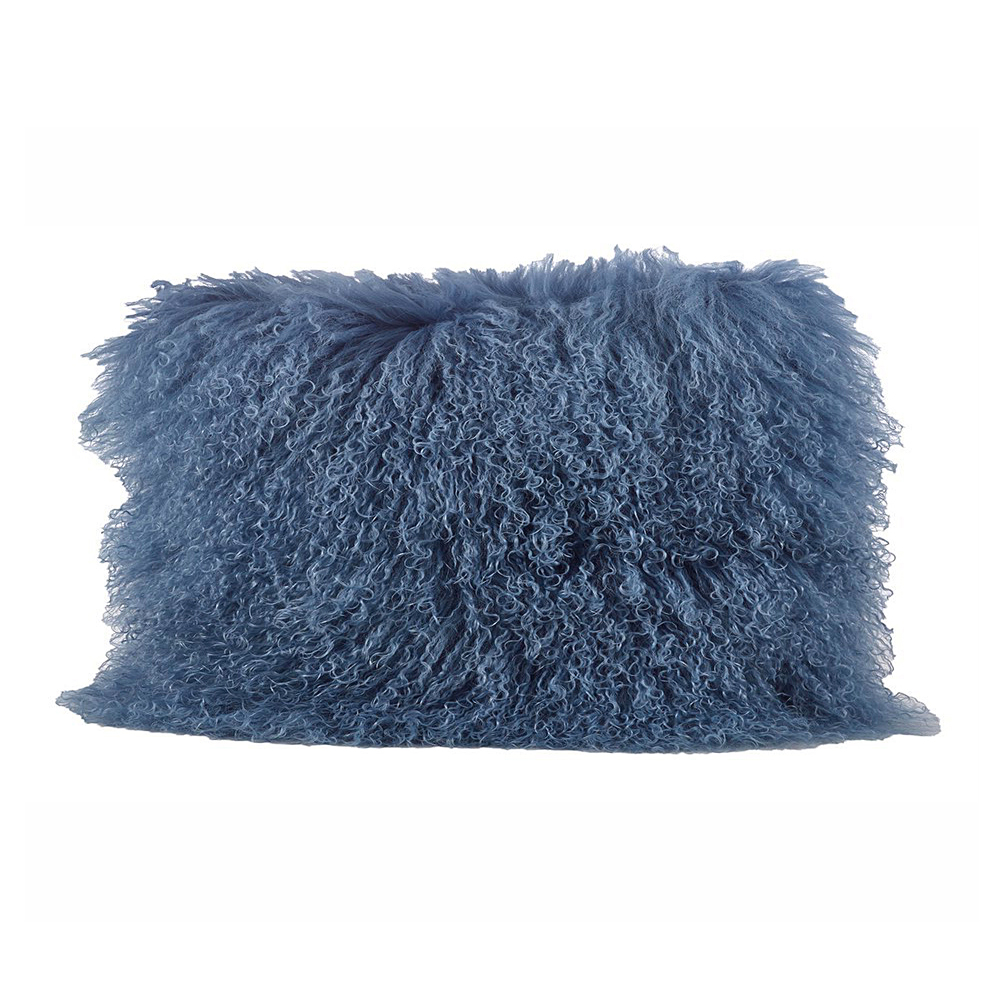 Blue Grey Color Real Mongolian Lamb Fur Pillow, Includes Pillow Filling.  12 Inch X 20 Inch  Oblong - image 1 of 4