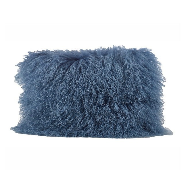 Blue Grey Color Real Mongolian Lamb Fur Pillow, Includes Pillow Filling.  12 Inch X 20 Inch  Oblong