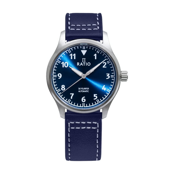 Ratio Skysurfer Pilot Blue Sunray Dial Leather Automatic RTS302 200M Men's Watch