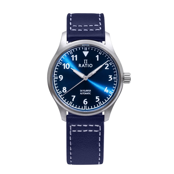 Ratio Skysurfer Pilot Blue Sunray Dial Leather Automatic RTS302 200M Men's Watch