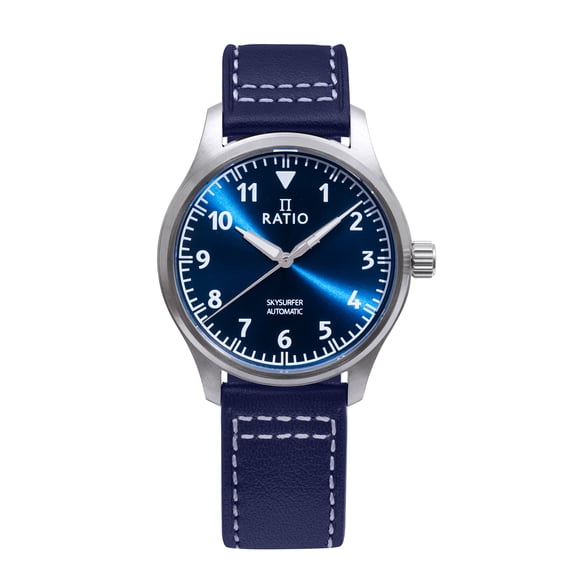 Ratio Skysurfer Pilot Blue Sunray Dial Leather Automatic RTS302 200M Men's Watch