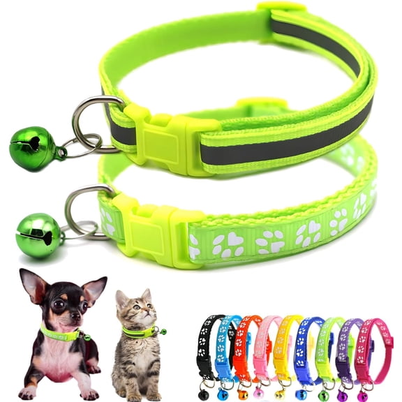 Dog Collar with Bell, 1 / 2-Pack Puppy Collar Reflective Cat Collar Nylon Soft Adjustable Buckle for XS XSmall Extra X-Small Tiny Boy Girl Pets Female Male Kitten Yorkie Teacup Chihuahua Small