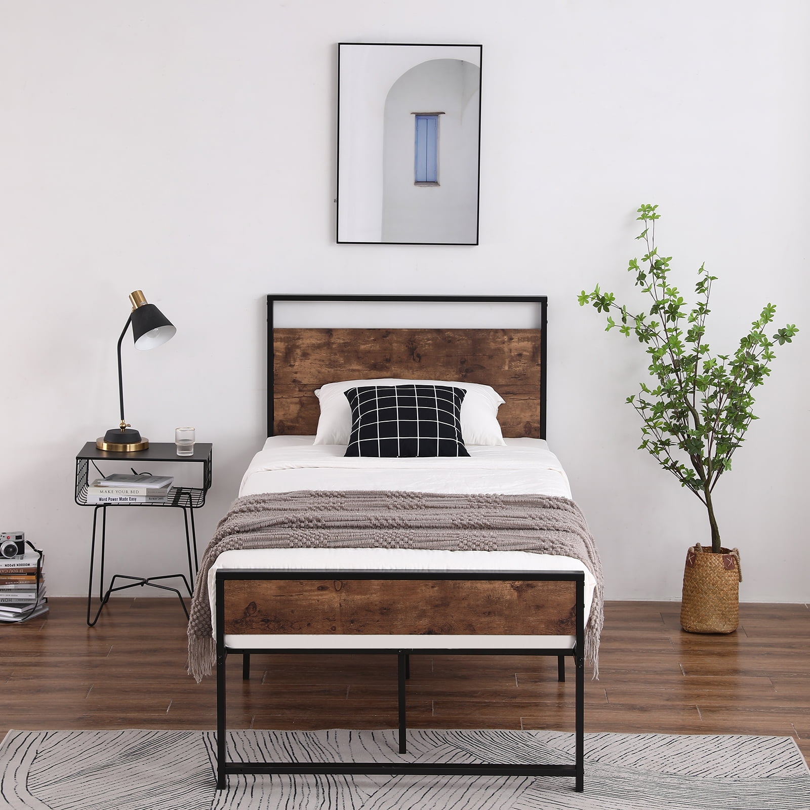 Details about   Bookcase KING Headboard for Platform Bed OR Metal Bed Frame Modern Bedroom Brown 