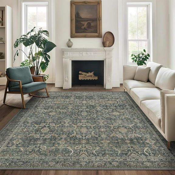 Area Rugs Machine Washable Rugs For Living Room, Vintage Boho Large Rugs For Bedroom Dining Room, Non Slip Indoor Soft Distressed Lightweight Thin Low Pile Carpet-2x3ft
