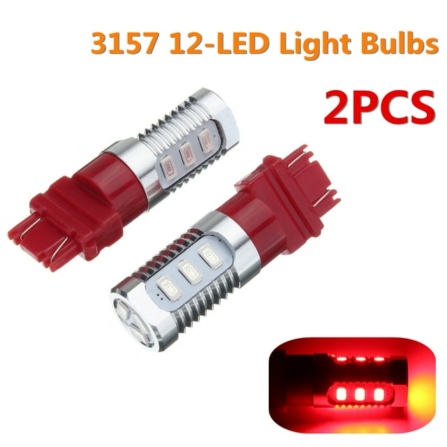 2x 3157 Red Stop Brake 2835 Flash Strobe Rear Alert Safety 12-LED Light Bulbs