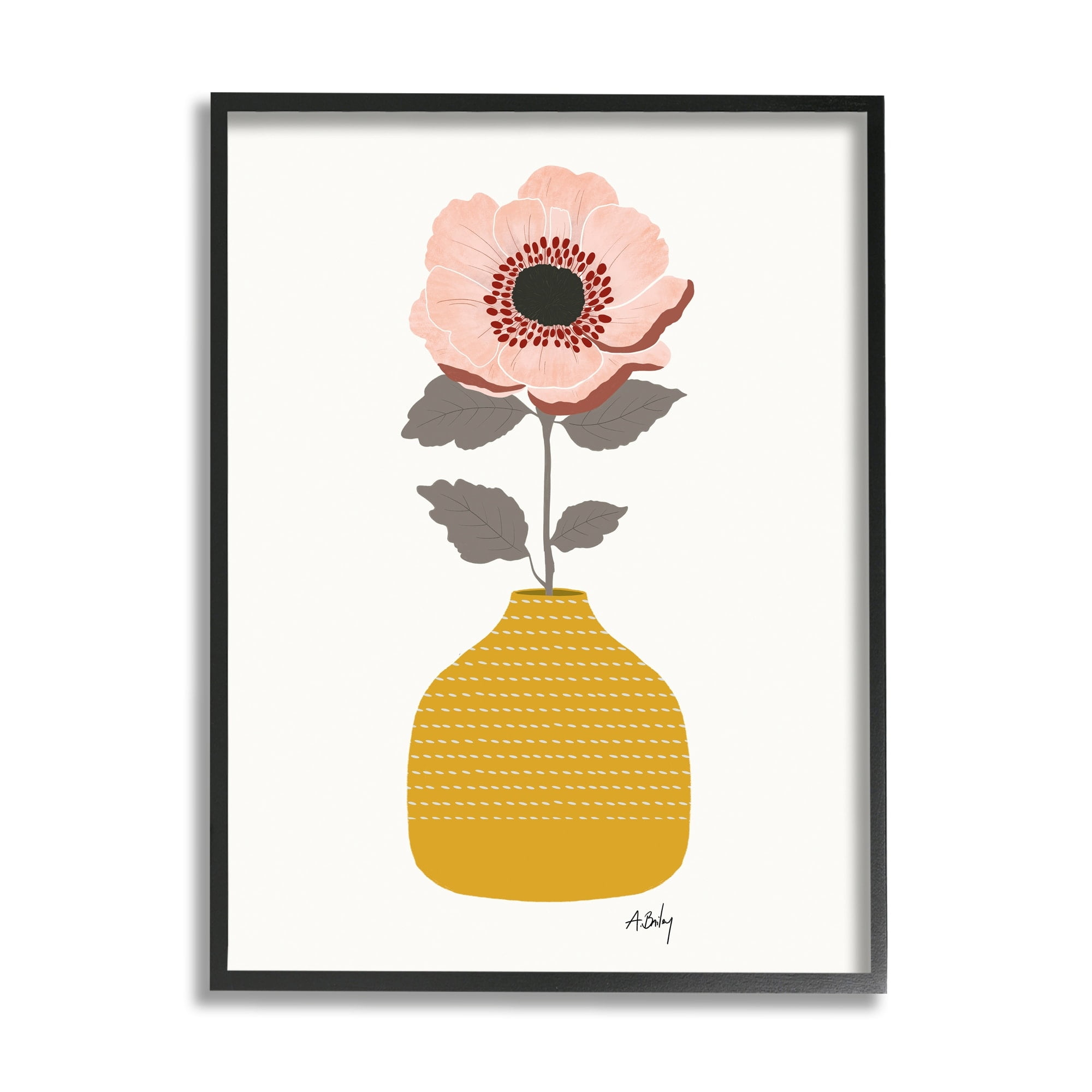 Stupell Industries Modern Pink Poppy Patterned Pottery Minimal Still Life Graphic Art Black Framed Art Print Wall Art, 24x30, by Anne Bailey Art