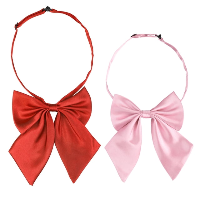 INSPIRE CHIC Women's Adjustable Solid Color Pre-tied Bowknot Cute Bow Tie 2Pcs Red+Pink One Size
