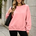thumbnail image 4 of Women's Fashion Oversized Plain Sweatshirt Soft Fleece Lined Crew Neck Long Sleeve Loose Pullover Casual Fall Winter Daily Outfits Pink, 4 of 8