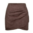 thumbnail image 5 of Hpapadks Skirts for Women Trendy Suede Solid Fall Winter Pleated Irregular Zipper Short Half Skirt Brown S, 5 of 5