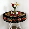 thumbnail image 4 of Mexican Floral Tablecloth for Dining Table, Rectangle and Round Size with Scalloped Edge, Vibrant Colorful Folk Art Pattern Table Cover (Watermelon Red,Rectangle 152 x 152 cm), 4 of 8