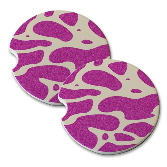 KuzmarK Sandstone Car Drink Coaster (set of 2) - Cowhide Pink