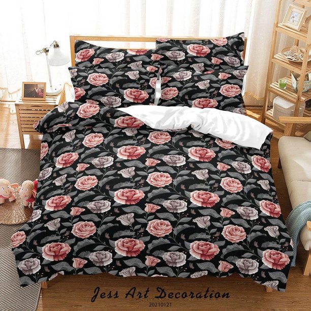 3D Dibujado a mano Rosa Rosa Floral Funda de edredón Set Ropa de Cama Set Funda Nórdica