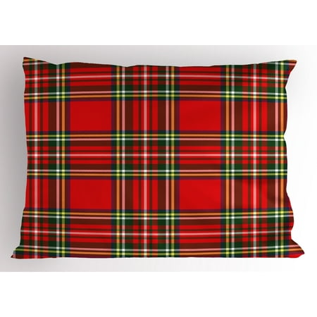 European Pillow Shams Red Plaid Pillow Sham European Western Culture Inspired Abstract Tartan Motif Vintage Classical Design, Decorative Standard King Size Printed Pillowcase, 36 X 20 Inches, Multicolor, by Ambesonne ()