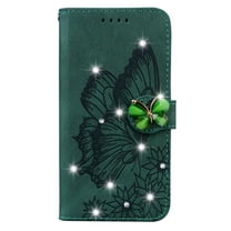 Allytech Galaxy A03s Case, Bling Butterfly Embossed PU Leather Cards Holder Stand Flip Folio Cover Wallet Case for Samsung Galaxy A03S - Green