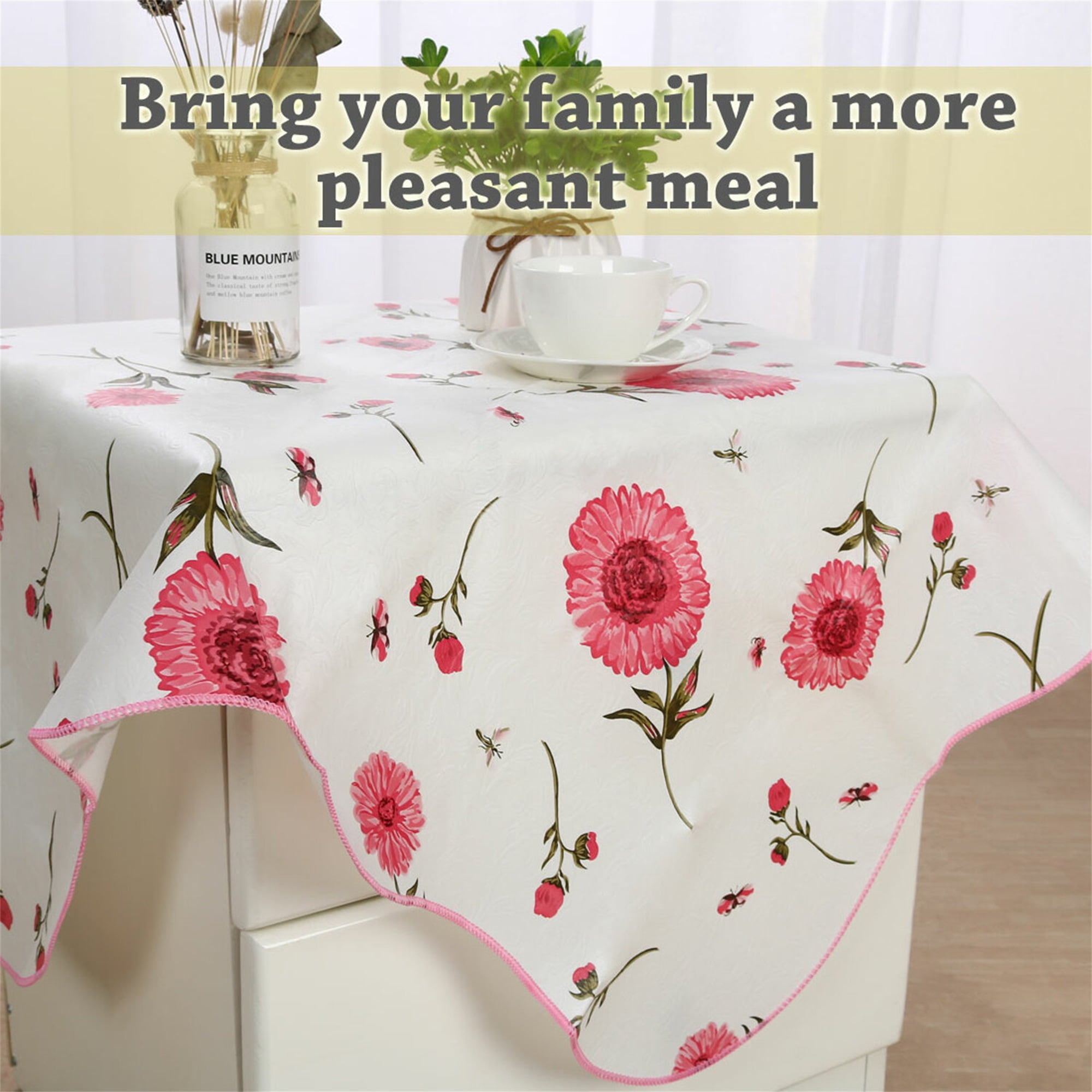Unique Bargains Vinyl Home Picnic Square Tablecloth Pink 35" x 35"