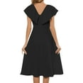 thumbnail image 5 of HUBERY Women V Neck Ruffle Short Sleeve Tie Waist Flowy Hem Solid Color Midi Dress, 5 of 7