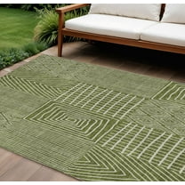 8' X 10' Olive Green And Beige Geometric Washable Indoor Outdoor Area Rug