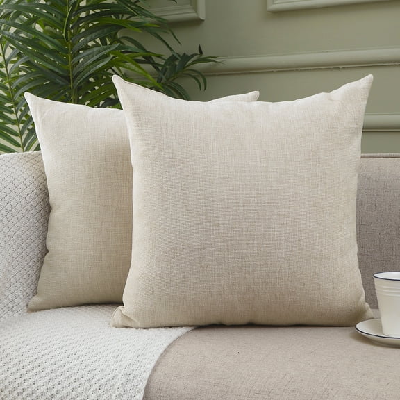 Jepeak Pack of 2 Chenille Throw Pillow Covers Cozy Concise Decorative Pillow Covers Square Cushion Cases for Sofa Couch Bed, Beige 26x26 Inch