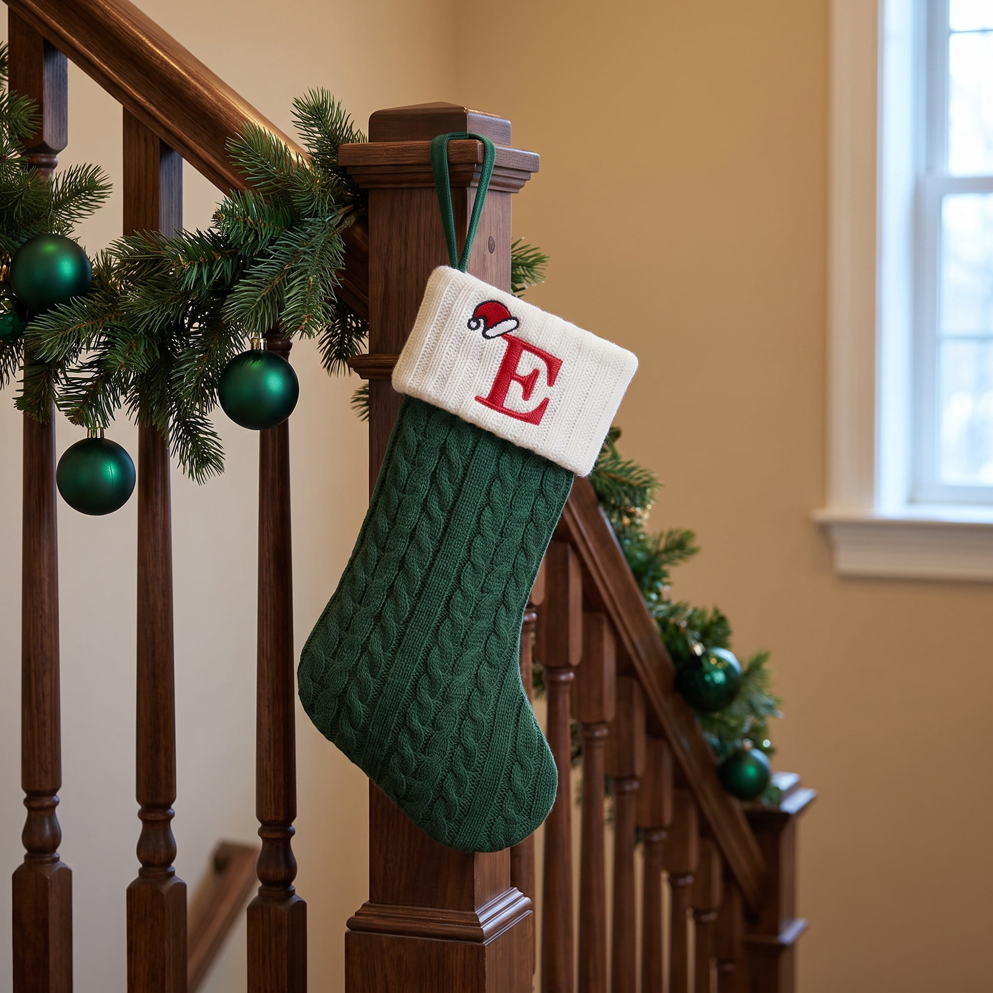 Unique Bargains Christmas Luxury Grand Hearth Accent Stocking Green Letter E 8"