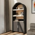 thumbnail image 2 of Studyset 71" Tall Bookshelf Arched Cabinet, 5-Tier Arched Bookcase with Mid Century Doors, Wooden Storage Cabinet with Open Display Shelves and Adjustable Shelf for Office Dining Living Room, 2 of 8