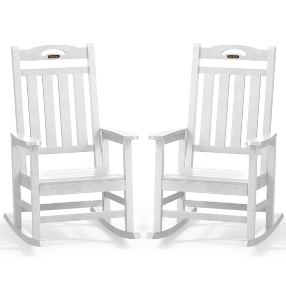 SUUNYN Set of 2 Outdoor Rocking Chairs, HDPE All-Weather Patio Rockers with High Back, 380lbs Heavy Duty, White