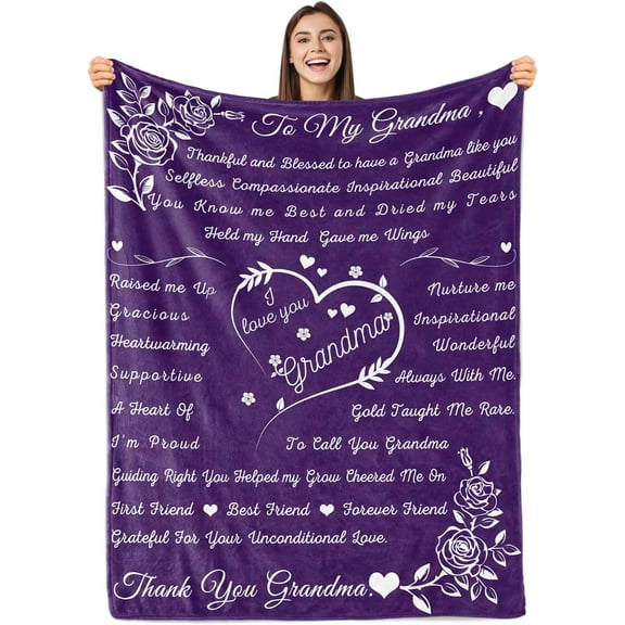 LHSHID Grandma Blanket Grandma Gifts from Grandkids Birthday Gifts for Grandma from Grandson Granddaughter for Great Grandma Grandma Bed Flannel Letter Throw Blanket 30"x40"