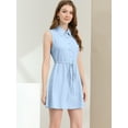 thumbnail image 2 of INSPIRE CHIC Robe Chemise Sans Manches Col Rabattu Boutonnée Plissée Taille à Cordon Bleu Clair G, 2 of 6