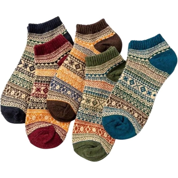 CoCoMangos Women's 5 Pairs Vintage Patterned Ankle Socks Boho Non Slip Low Cut No Show Sock